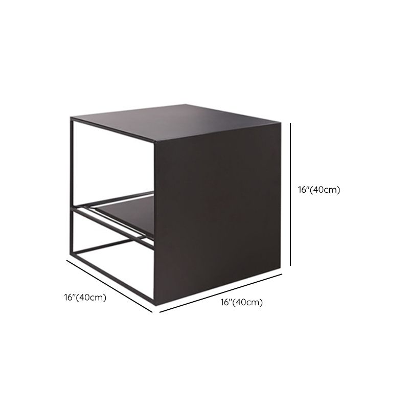 Frame 2 Nesting Square Coffee Table Set Black Iron Cocktail Table with Storage Shelf