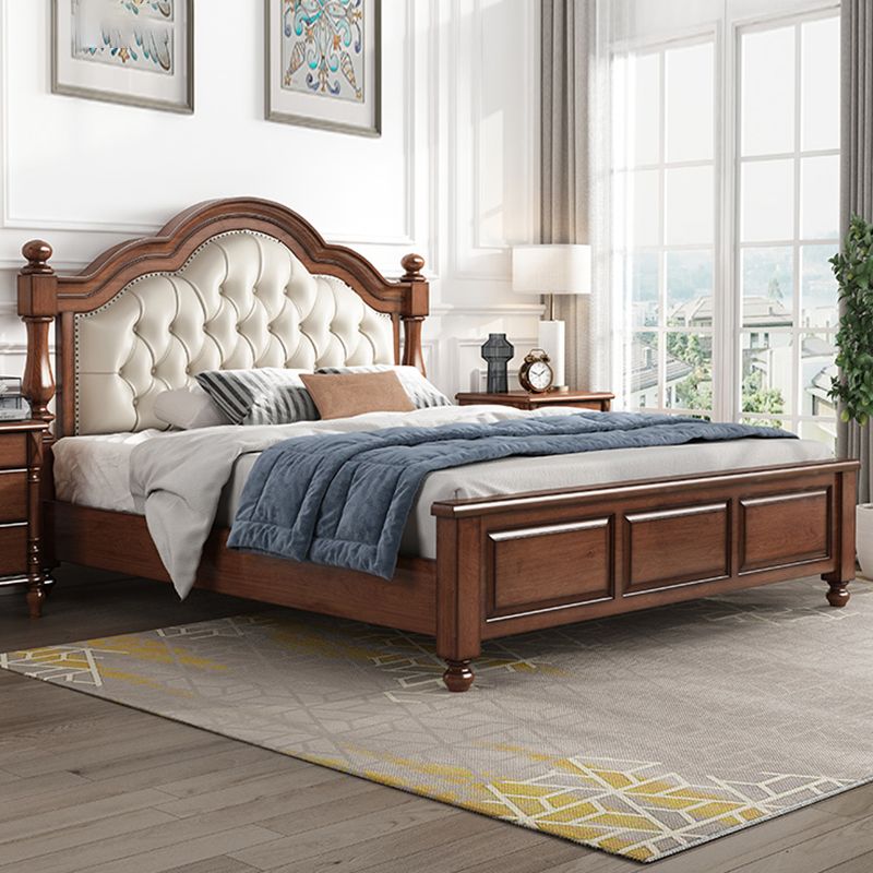 Mid-Century Modern Standard Bed Solid Wood Panel Bed with Upholstered Headboard