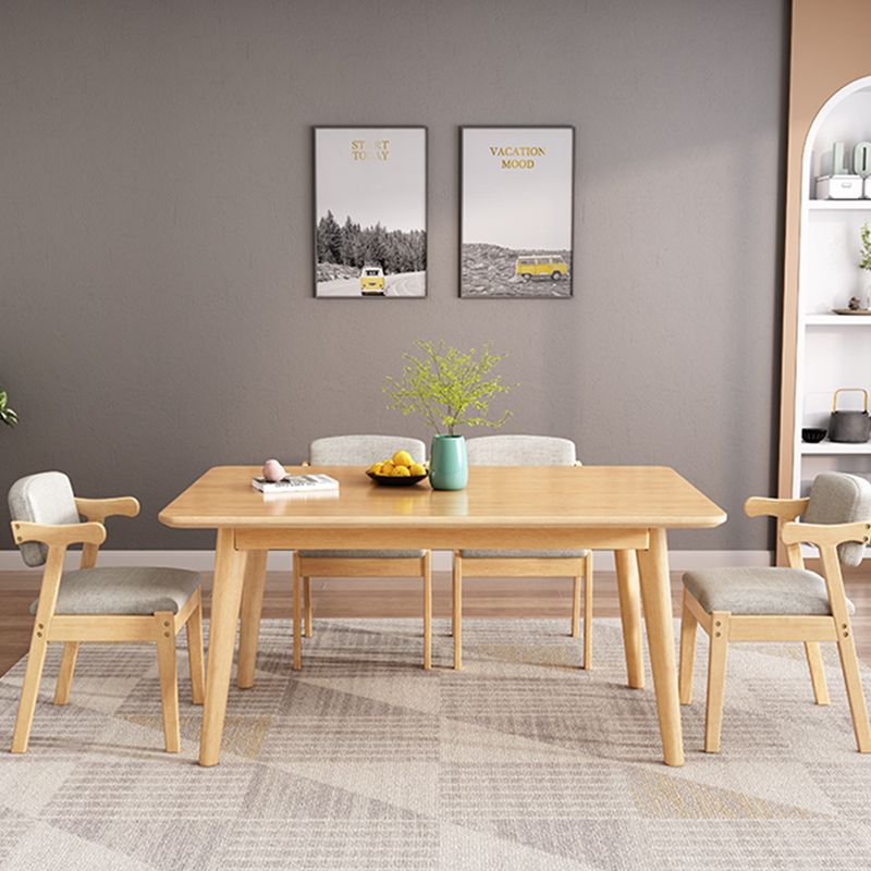 Mesa de comedor de 4 patas de madera de caucho, mesa rectangular de madera maciza de estilo moderno para el hogar