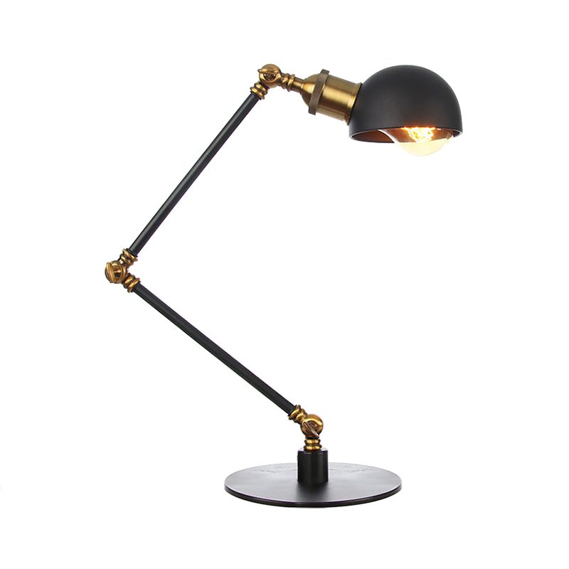 Black/Brass Domed Table Lighting Industrial Style 4"/8.5" Wide 1 Bulb Metallic Table Lamp with Adjustable Arm for Office