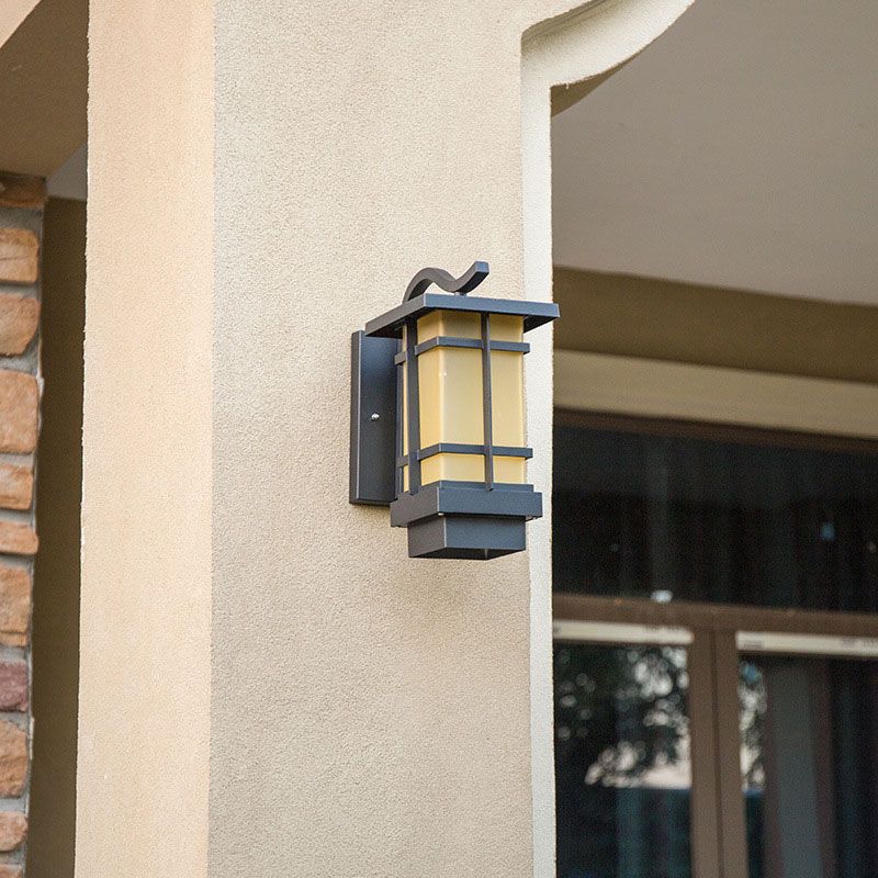 Glass Rectangle Shade LED Wall Lighting Rustic Outdoor Wall Light Fixture in Black