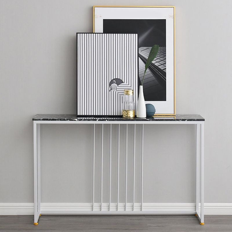 Glam Console Accent Table Antique Finish Sofa Console Table in Marble