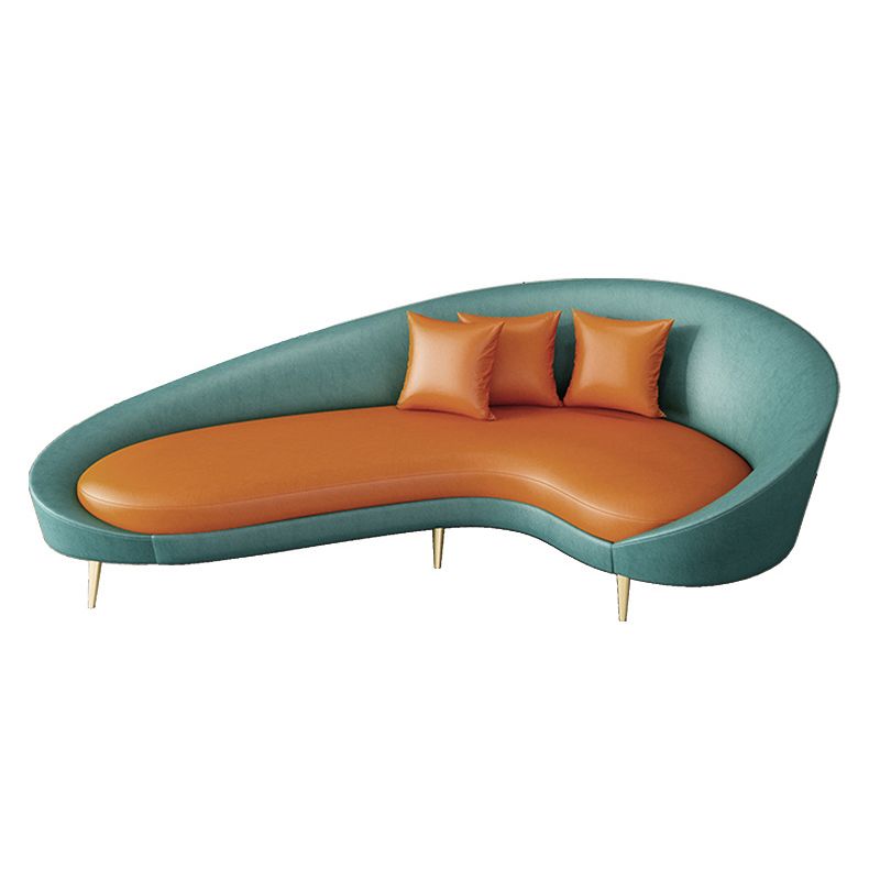Modern Sloped Arm Curved Sofa Faux Leather Moon Shape Sofa for Living Room