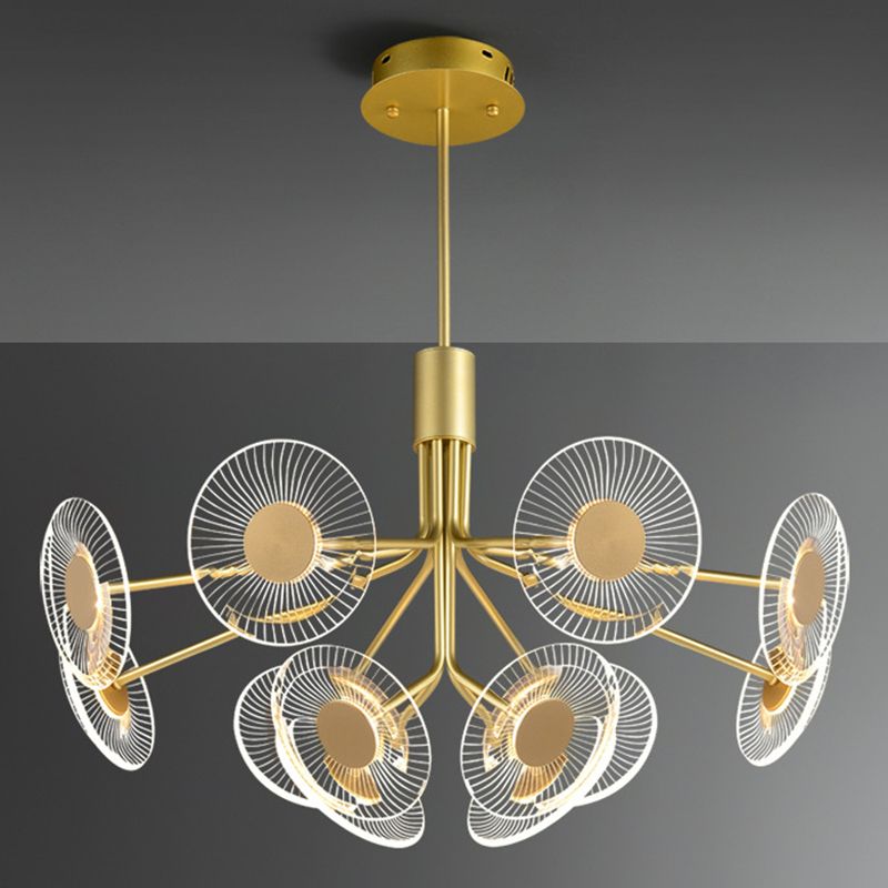 Gold Radial Chandelier Lamp Postmodern LED Acrylic Suspension Light for Living Room