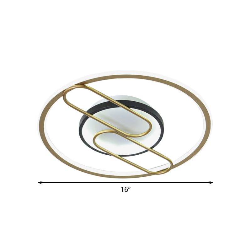 Simplicity Ring and Oval Semi Flush Metal Sleeping Room LED Ceiling Light in Gold, 16"/19.5" Wide