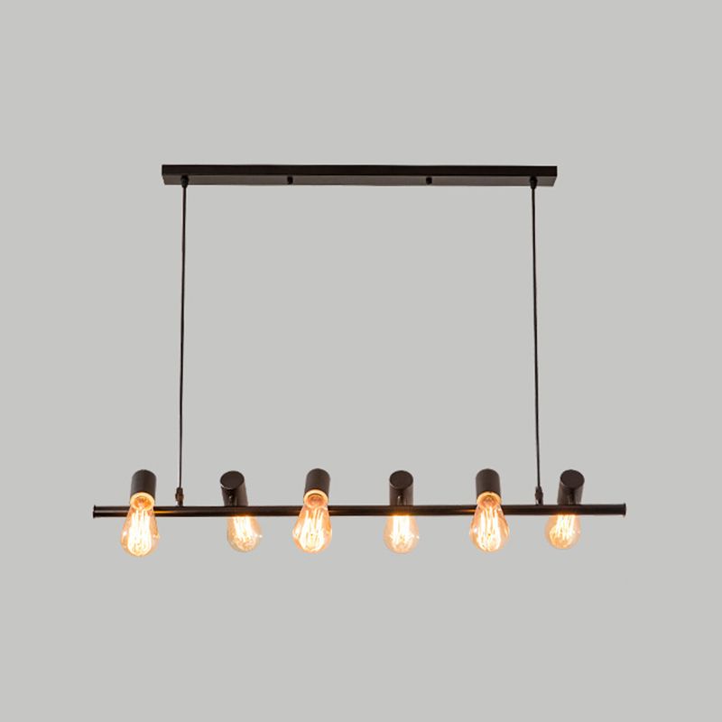 Metal Linear Pendant Lighting Industrial Island Light Fixtures in Black for Restaurant
