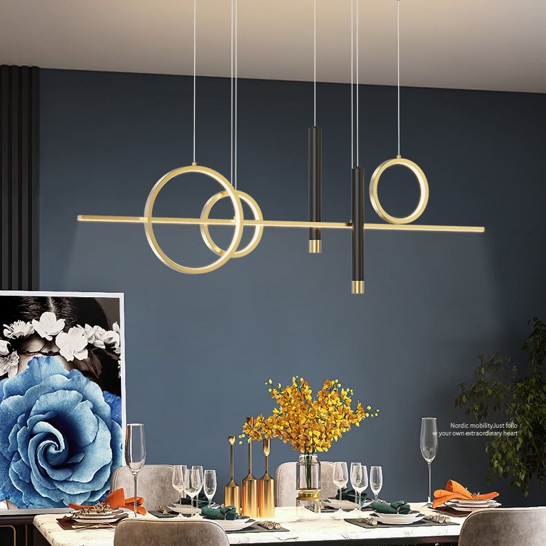 Metal Linear Island Light Fixture Contemporary Style LED Island Chandelier Light