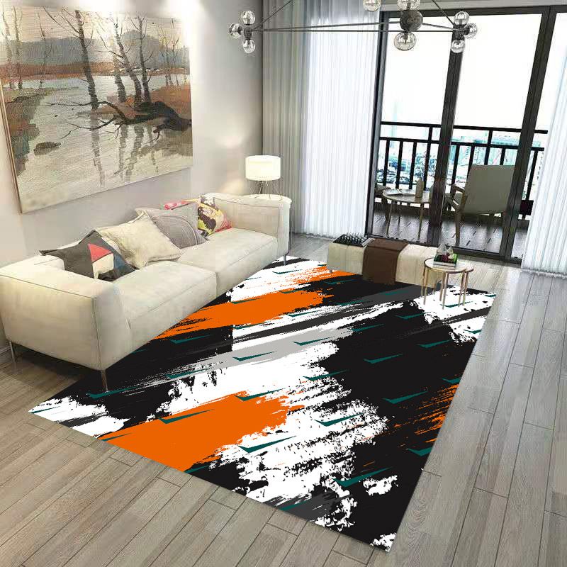 White Abstract Pattern Rug Polyester Casual Rug Non-Slip Backing Area Rug for Living Room