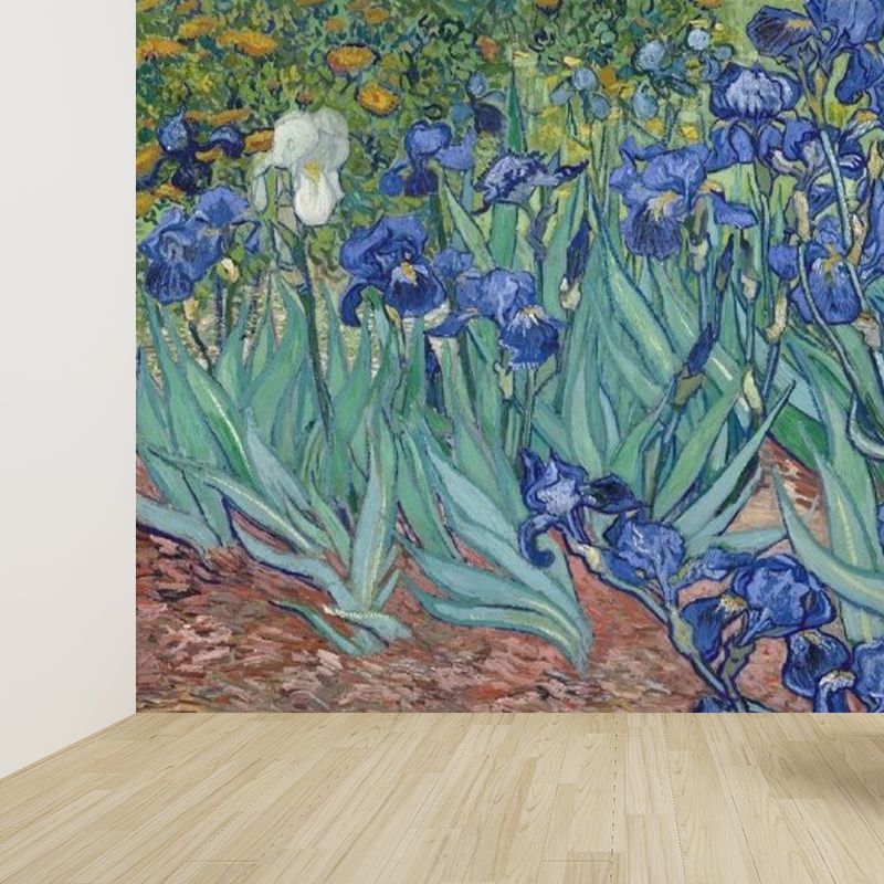 Full Size Illustration Modern Mural Wallpaper with Flowers Garden Scenery in Blue