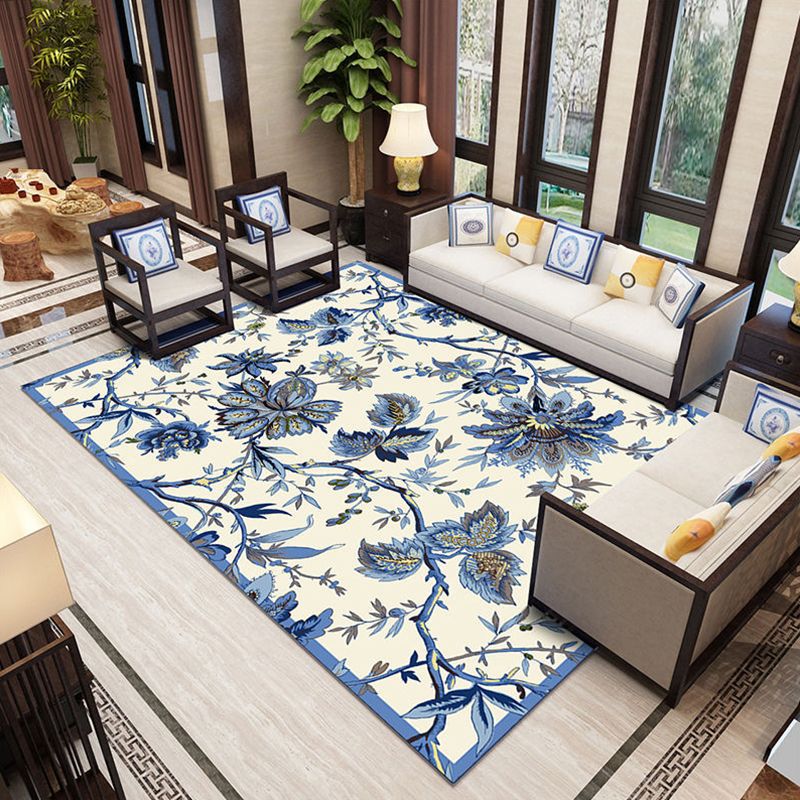 Classic Living Room Rug Multi Colored Plant Pattern Area Rug Polyster Non-Slip Easy Care Carpet