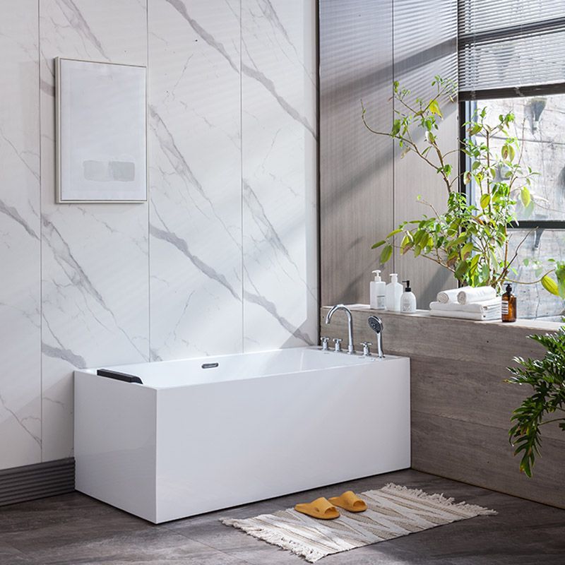 Modern White Rectangle Acrylic Bathtub Freestanding Soaking Bathtub with Drain Bath Tub