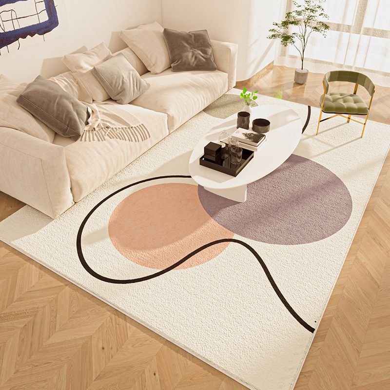White Tone Nordic Rug Polyester Carpet Color Block Indoor Rug Non-Slip Backing for Living Room