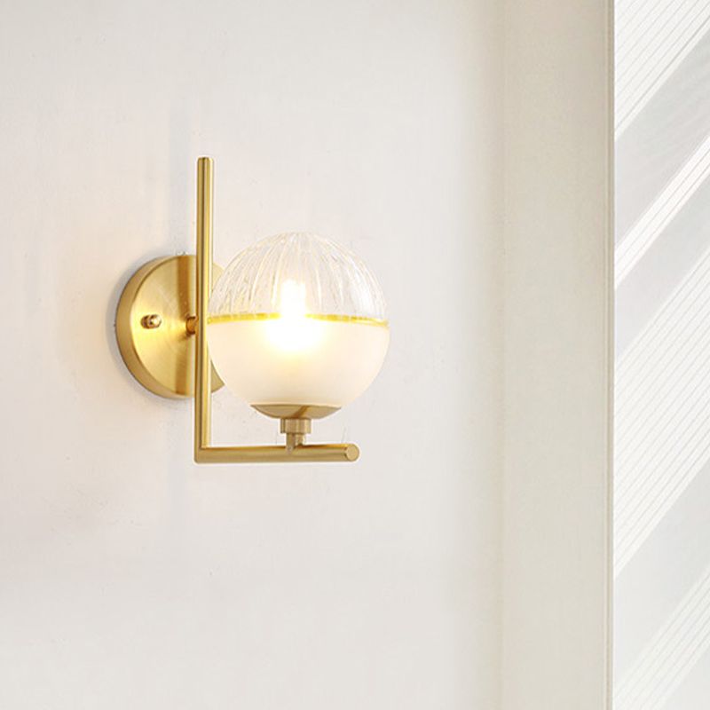 Gold Squared Arm Wall Mount Lamp Minimalist Single Bulb Metal Sconce Light with Ball Glass Shade