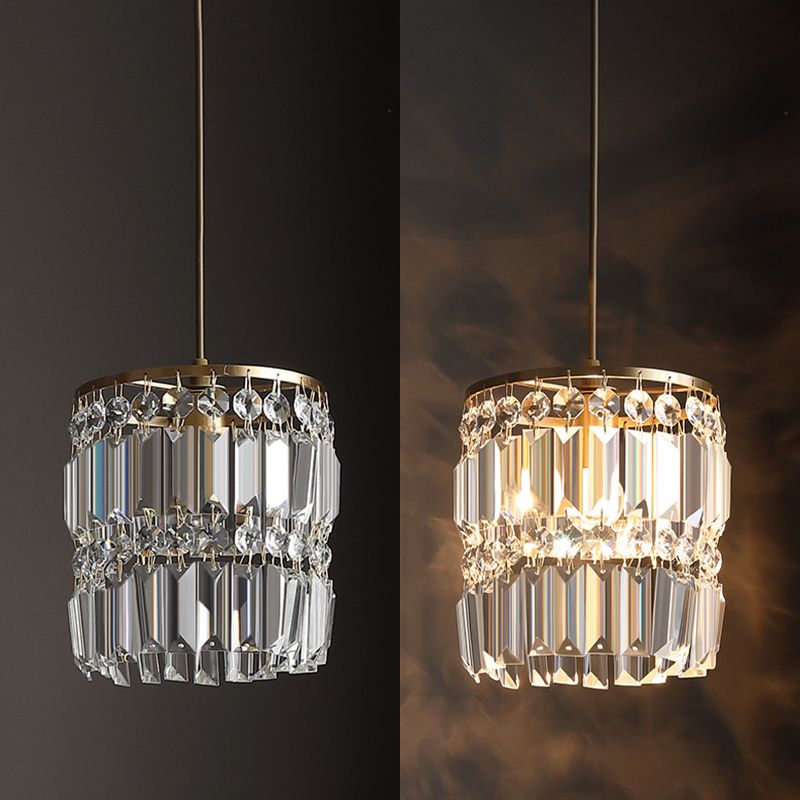 3-Lights K9 Crystal Drops Shade Island Light Brass Contemporary Style Kitchen Bar Hanging Lamp in Gold