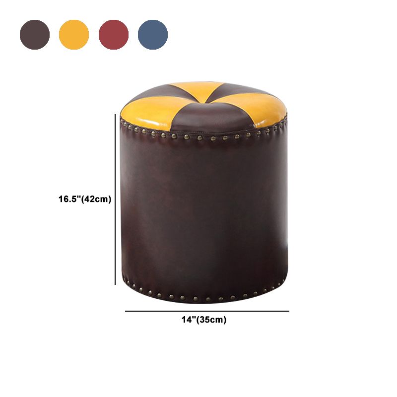 Modern Round Ottoman Color Block Leather Round Ottoman With Nailhead Trim