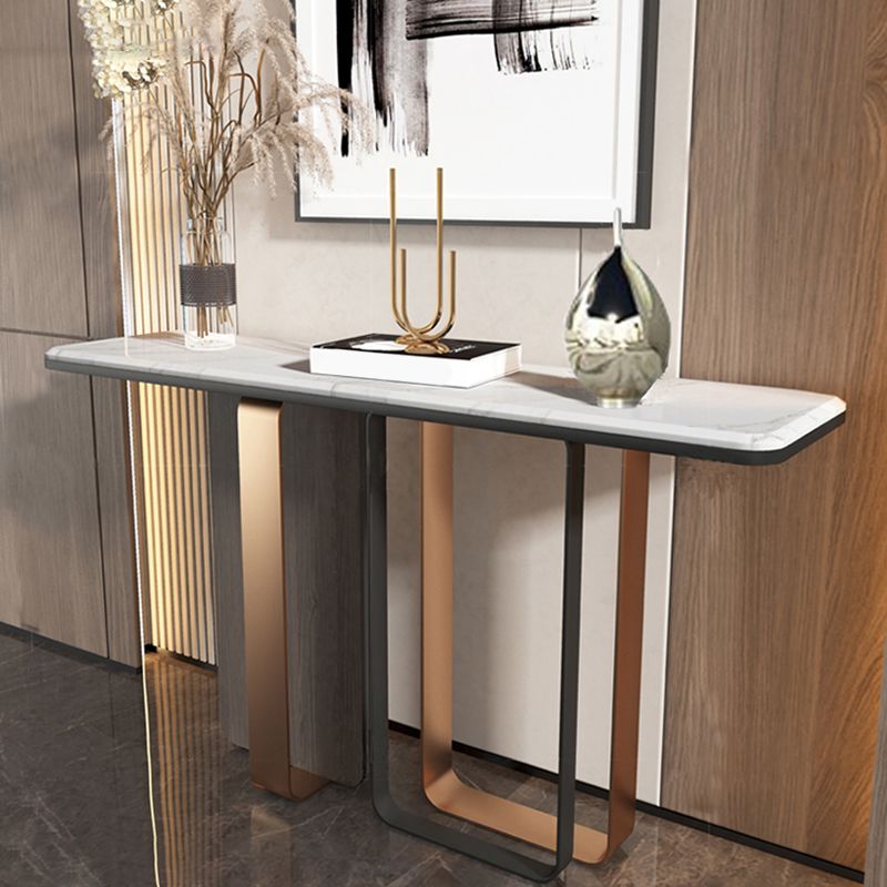 Glam Rectangle Console Sofa Table White Marble Console Table with Legs