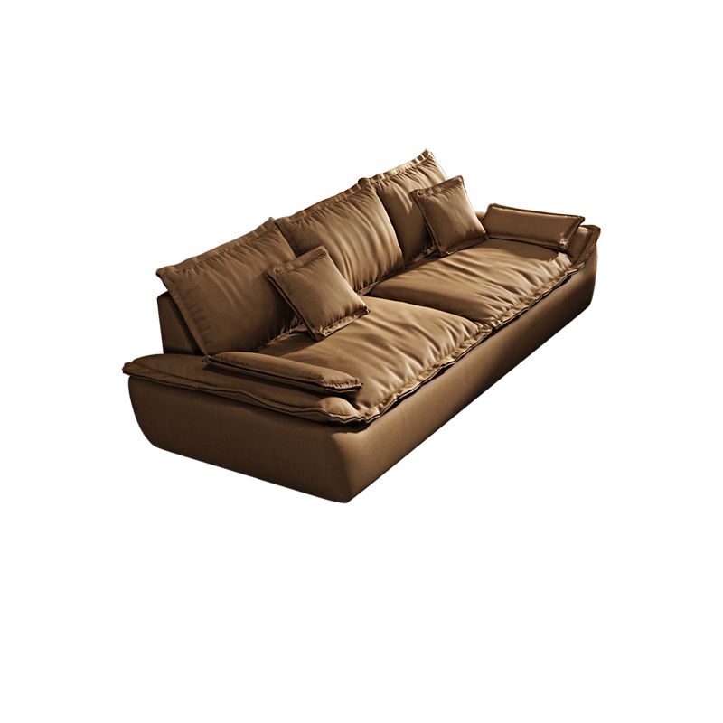 Stationary Stain Resistant Faux Leather Living Room Pillow Top Arm Dark Brown Sofa