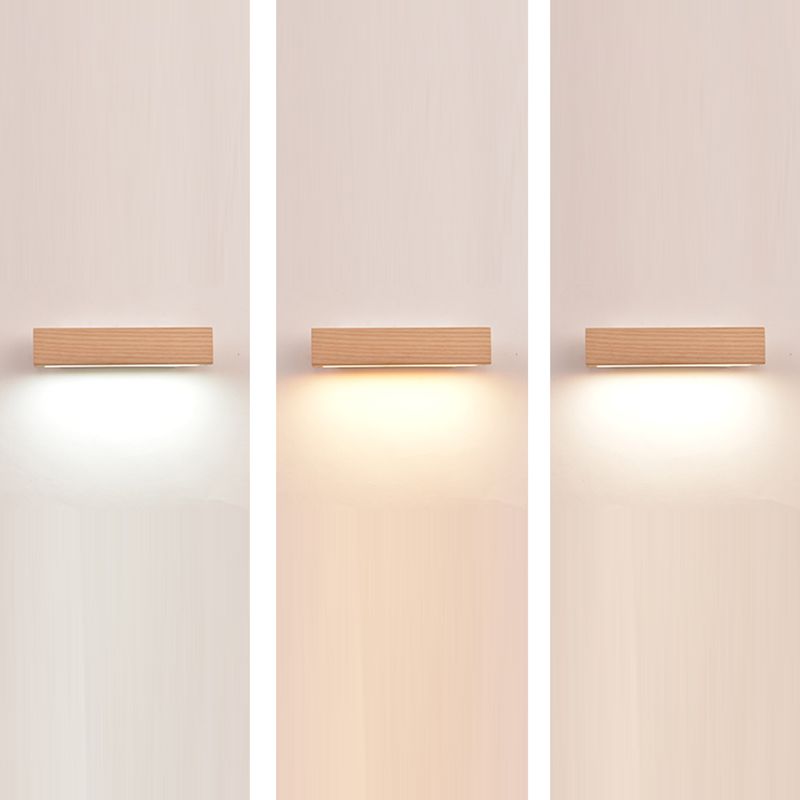 Log Color LED Wall Sconce in Modern Concise Style Wrought Iron Rectangular Rotatable Wall Lamp with Wooden Shade