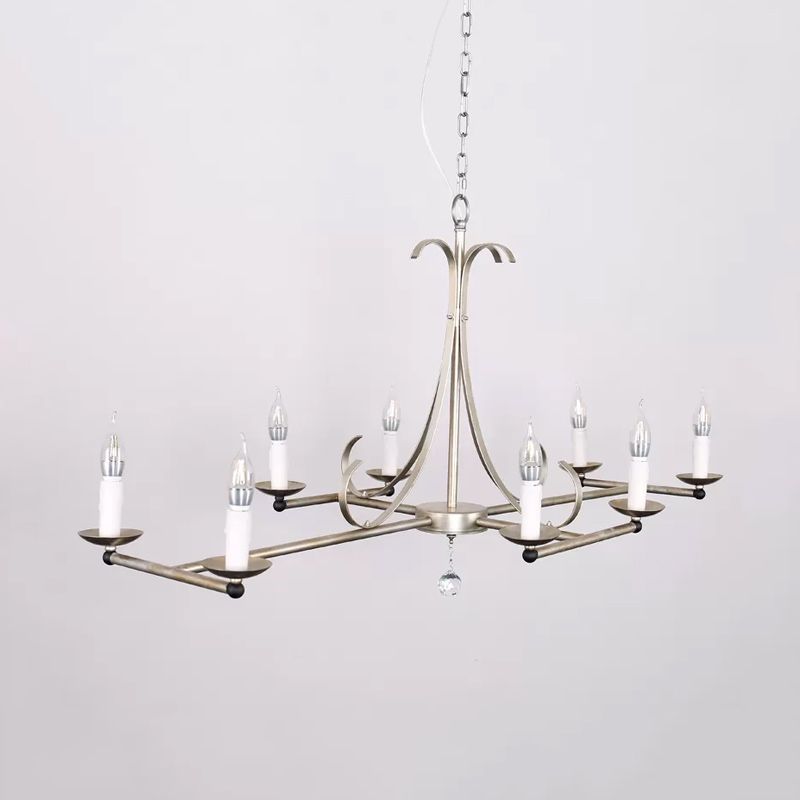 Traditional Candle Shaped Hanging Lamp 8 Bulbs Metal Island Chandelier Light in Gold/Silver