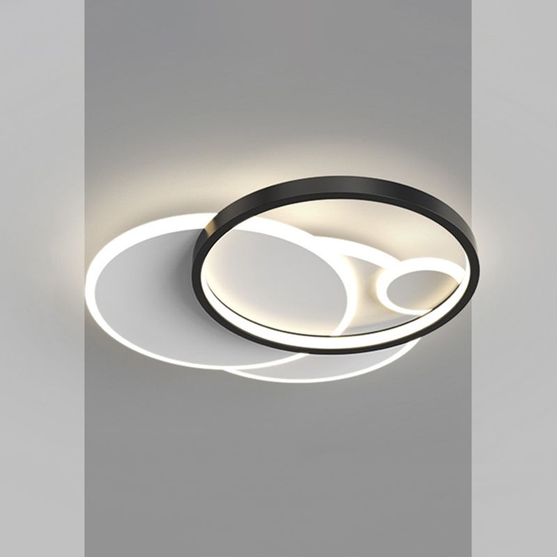 Circulaire moderne Flush Ceiling Light Metallic Bedroom Flush Mount LED Light in Black-White