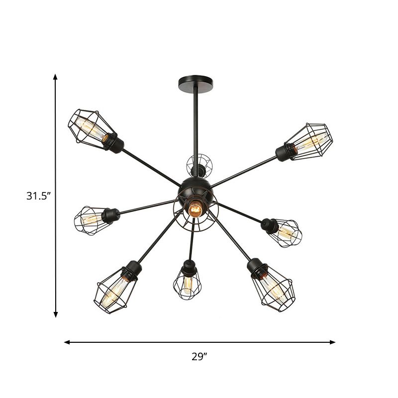 9/12/15 Lights Restaurant Chandelier Pendant Light Farmhouse Style Black Ceiling Lamp with Cage Metal Shade