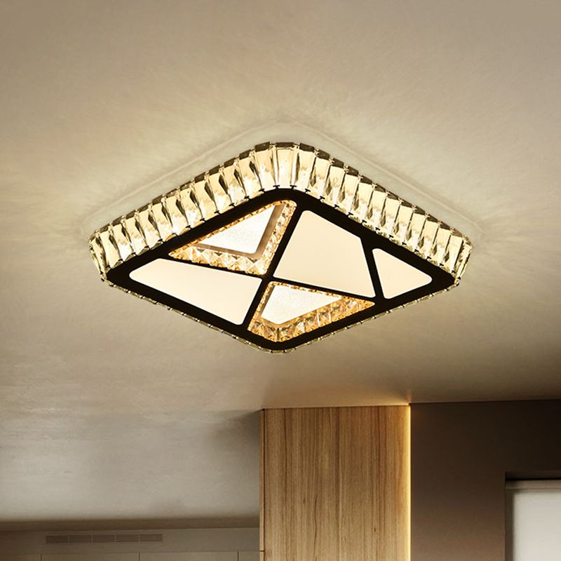 White LED Ceiling Flush Light Modernist Crystal Square Flush-Mount Light Fixture for Bedroom