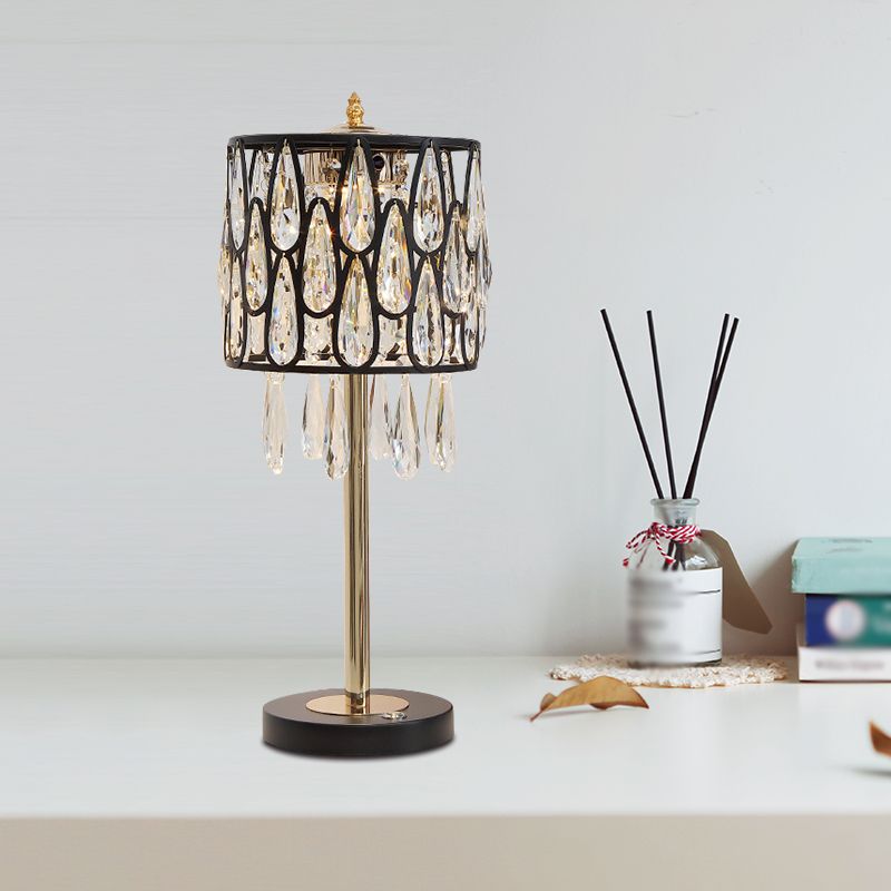 Black / or / Gold / Champagne de la lampe de chevet de la lampe de nuit 1 tête de table contemporaine lumière avec gouttes de pluie en cristal incrustées