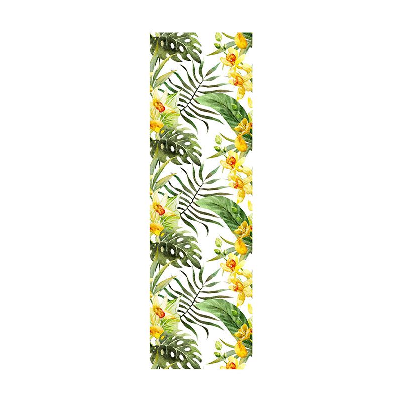 Palm Leaves Wallpaper Roll for Thai Restaurant Blossoms Wall Art in Green and Yellow, Stain-Resistant, Easy to Remove