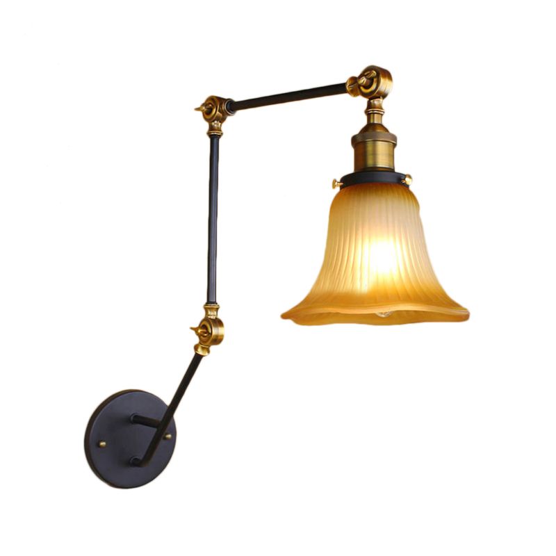 Vidry Amber Black Wall Splighting Bell Sombra de luz industrial de 1 luz con brazo ajustable