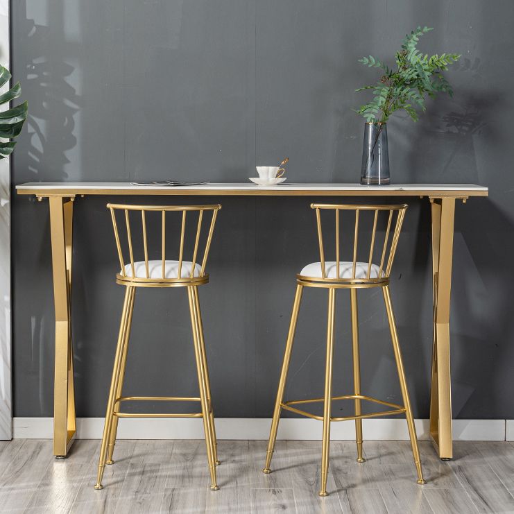 Glam Rectangle Pub Table Sintered Stone Bar Height Cocktail Table with Double Pedestal