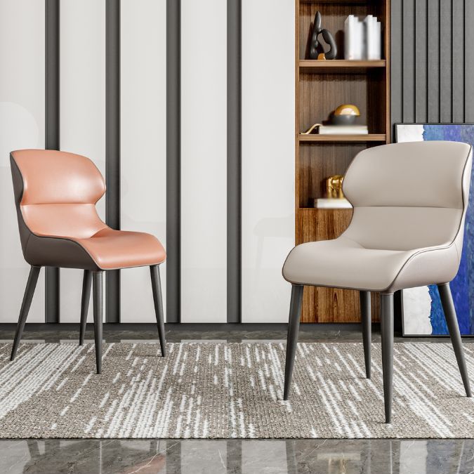 Contemporary Dining Chairs Matte Finish Leather Curved Parsons Arm Chair