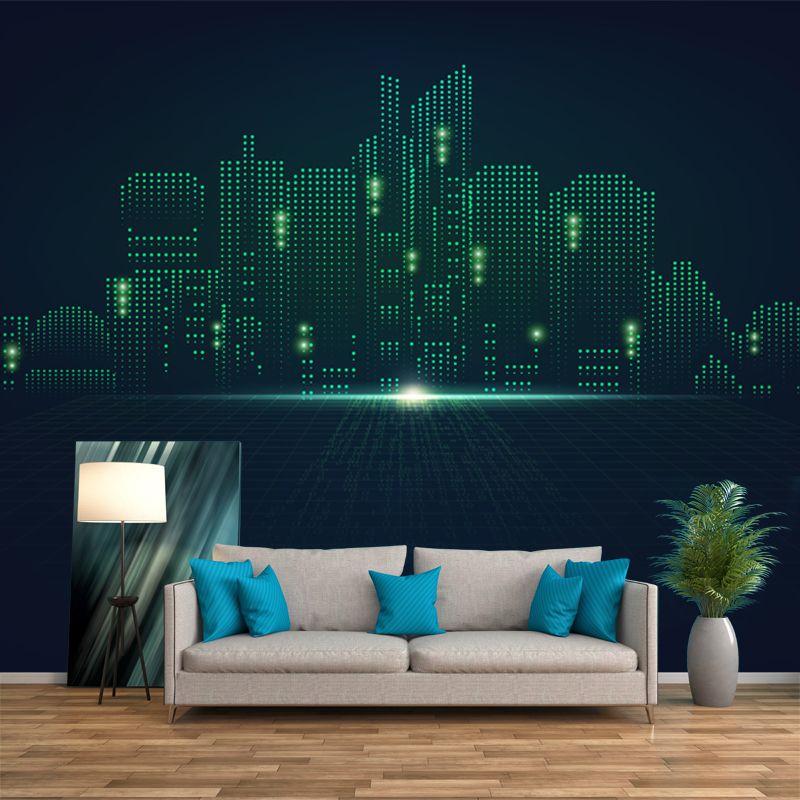 Stain Resistant Urban Buildings Mural Wallpaper Non-Woven Fictional Wall Decor for Girls Room
