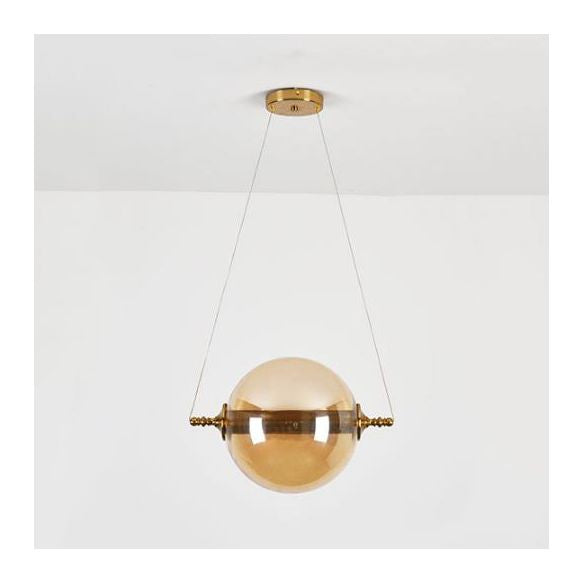 Iluminación colgante de bolas posmodernista ámbar/humo/vidrio bronceado 1 accesorio de techo de dormitorio ligero de dormitorio