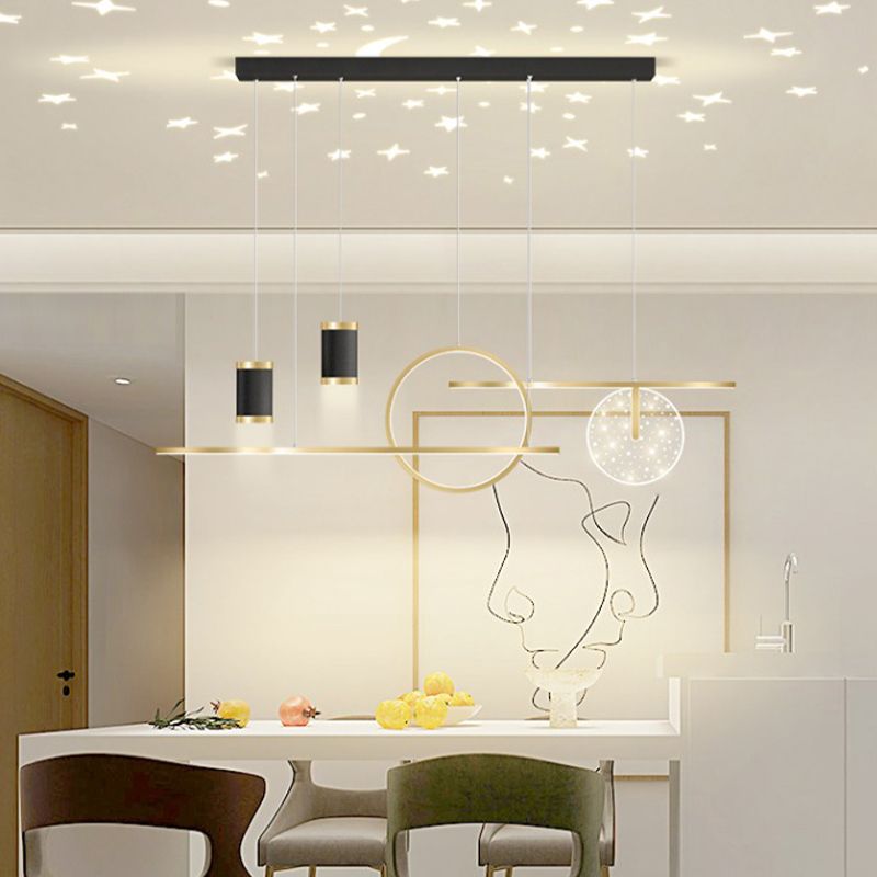 Modern Metal LED Ceiling Lamp Circle Shape Island Light with Plastic Shade for Living Room