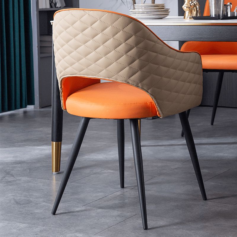 Upholstered Arm Chair Industrial Faux Leather Indoor Dining Chair with Metal Legs