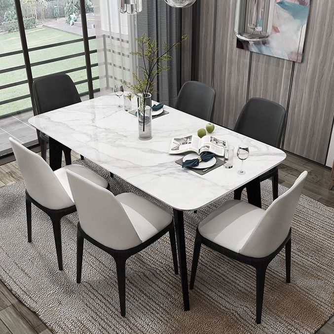 Sintered Stone White Dining Table Retro Modern 4 Legs Table for Dining Room