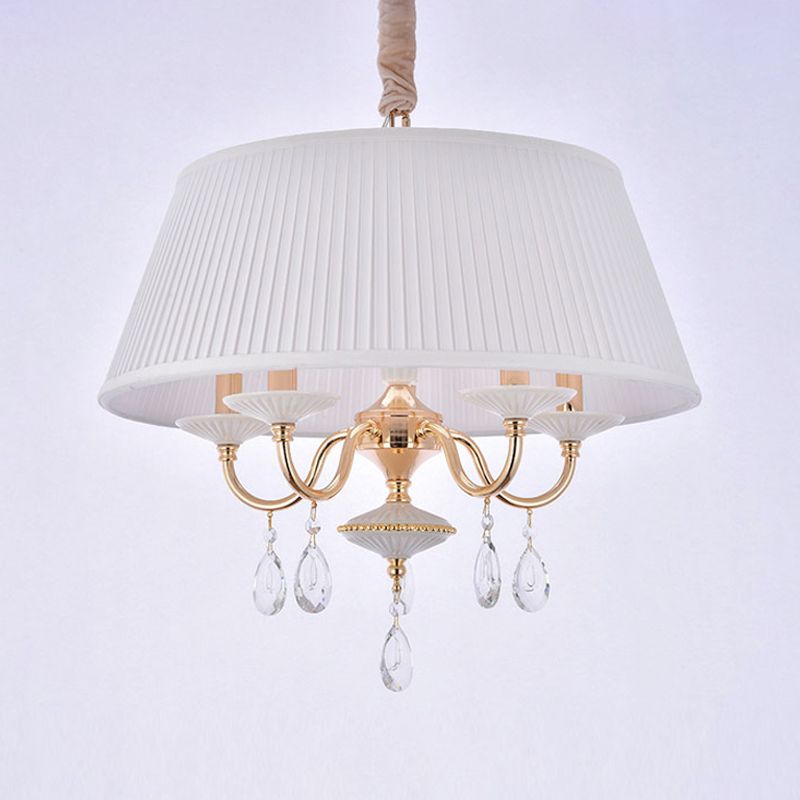 White/Grey Fabric Shade Chandelier Tapered Drum 5-Light Modernism Hanging Light Fixture