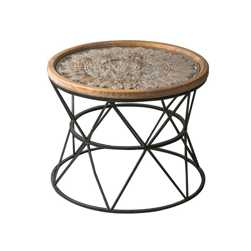 Frame French Country Round Coffee Table Distressed Wood Cocktail Table