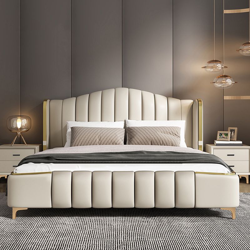 Glam Style Upholstered Headboard Leather Material Sponge Filled Multicolor Choice Bed