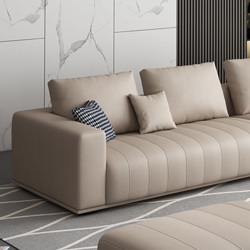 Modern Faux Leather Tuxedo Arm Standard Sofa with Bolster Pillows for Living Room