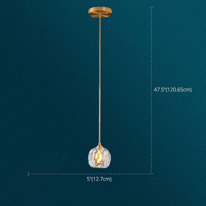 Ball Beveled Crystal Suspension Lamp Modern Simplicity Brass Finish Multi Pendant Ceiling Light