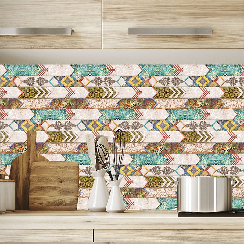 Herringbone Adhesive Wallpaper Panels Vintage Exotic Tiles Wall Covering in Brown, 11' x 7.5"