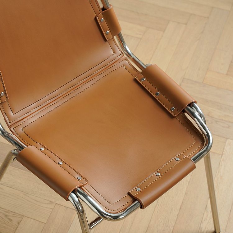 Modern Style Side Chair Leather Metal Base Dining Chair for Home