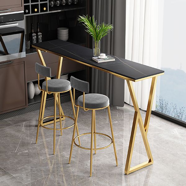 Rectangle Stone Bistro Table Modern Pub Table with Double Pedestal