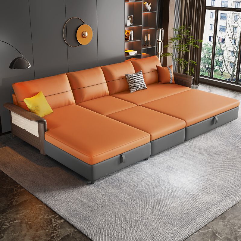 Faux Leather Futon Sectionals with Storage and Slipcovered for Living Room