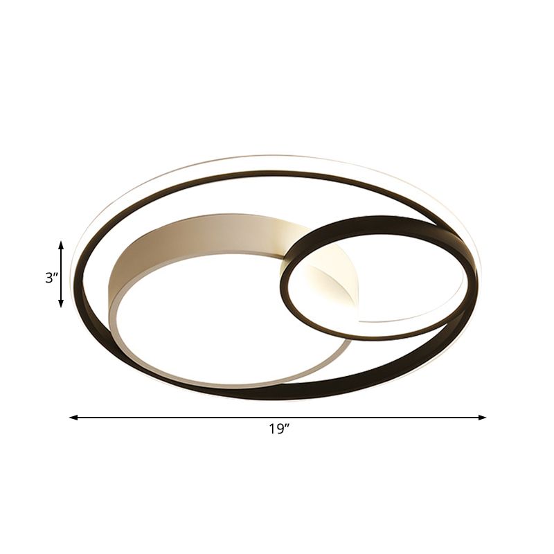 Ring Flush Mount Lamp Contemporary Metal LED White/Black Ceiling Mounted Light in White/Warm Light, 16"/19"/23.5" Wide