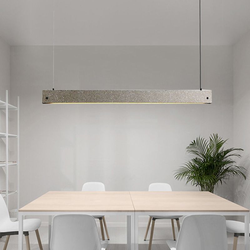 Rectangular Linear Pendant Light Modern Style Cement Dining Room LED Suspension Light Fixture in Grey
