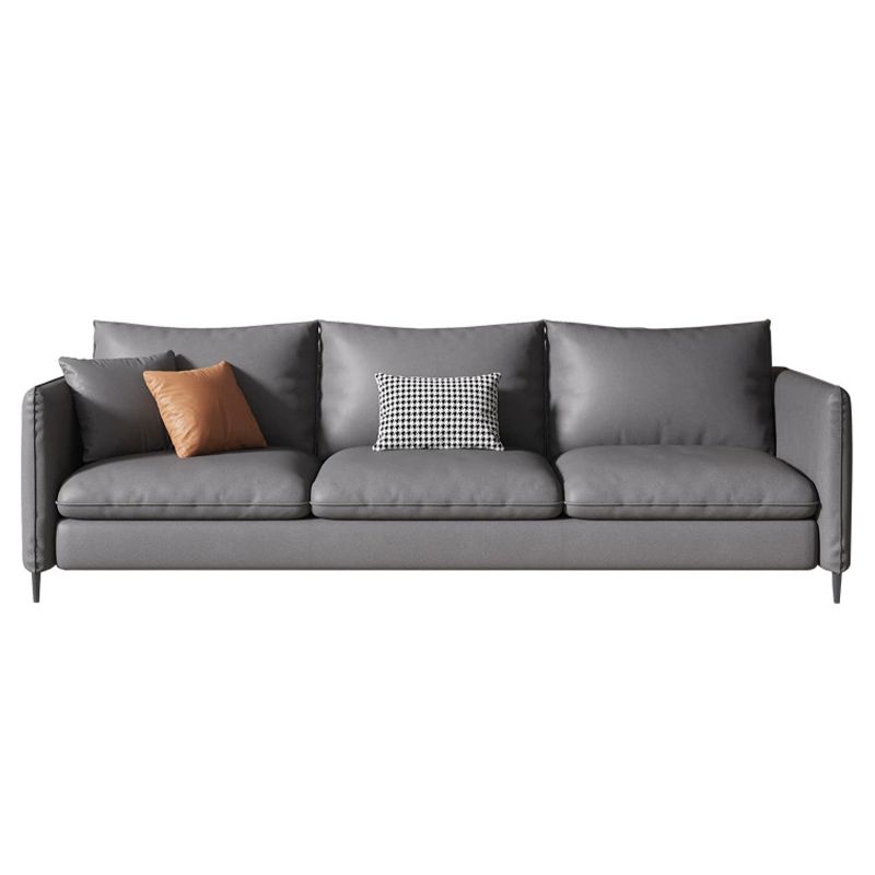 Standard Square Arm Loveseat Loose Back Fabric and Faux Leather Setee in Gray