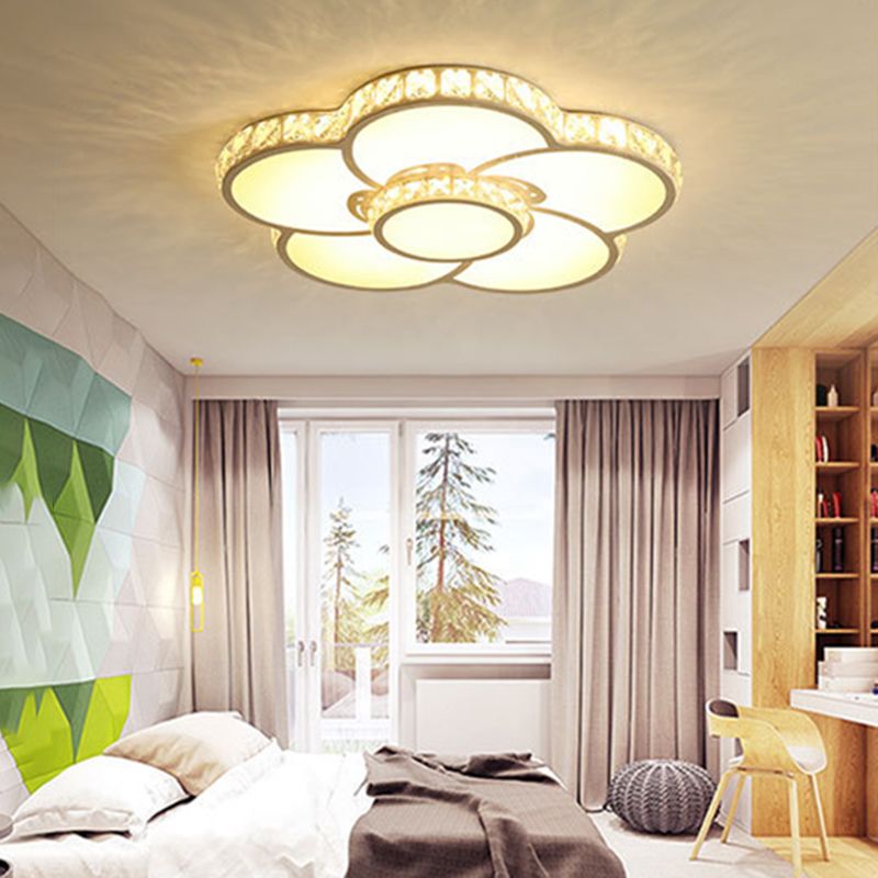 Crystal Floral Flush Mount Lighting Modern Style LED White Flush Mount Ceiling Fixture