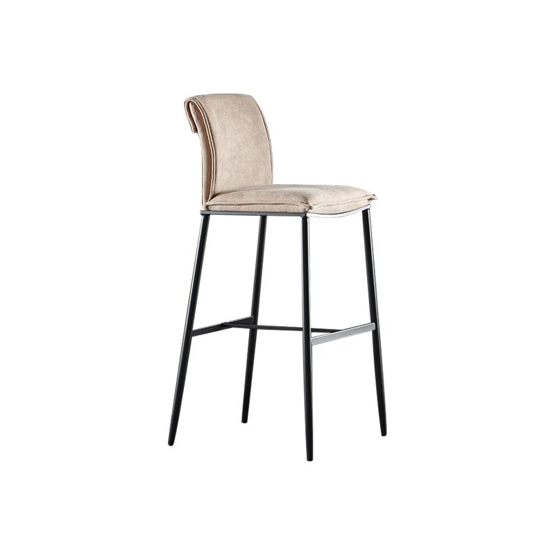 Taburete de bar moderno tapizado con respaldo sin brazos y base de metal